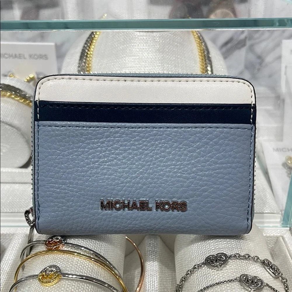 Michael Kors Jet Set Travel Medium Zip Around Color-Block Wallet  Pale Blue Mult